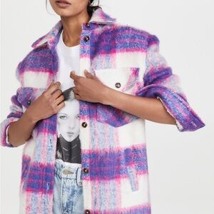 Blank NYC Pink and White Pea Coat with Bold Pattern